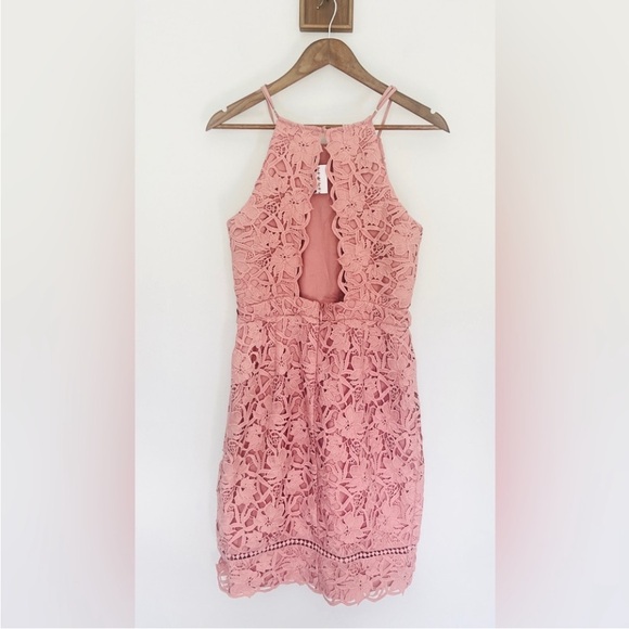 Adelyn Rae Blush Pink Backless Lace Dress - Picture 3 of 16